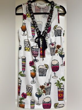 Trina Turk Sleeveless Cocktail Print Shift Dress Pockets Resort Summer Medium